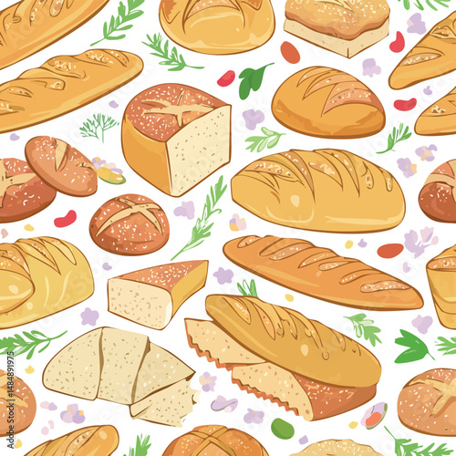 Pain de Campagne Vector Illustration with Seamless Pattern Design