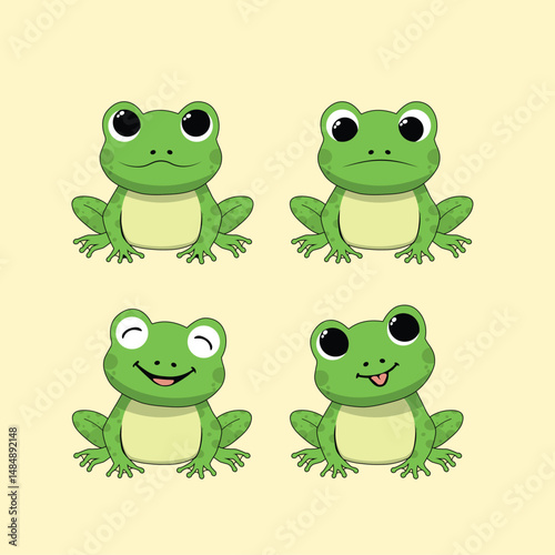Animal Cute Cartoon Frog with Different Emotions