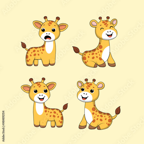 Animal Cute Cartoon Giraffe with Different Emotions