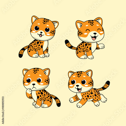 Animal Cute Cartoon Jaguar with Different Emotions