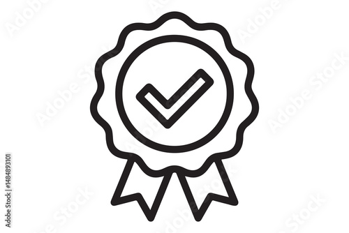 Simple Line Icon of a Verified Badge with Ribbon