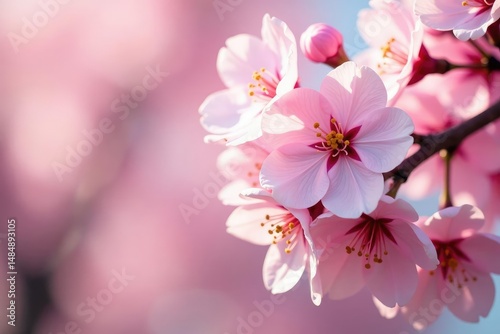 Delicate pink cherry blossoms, full bloom, soft petals , petals, graphic, floral