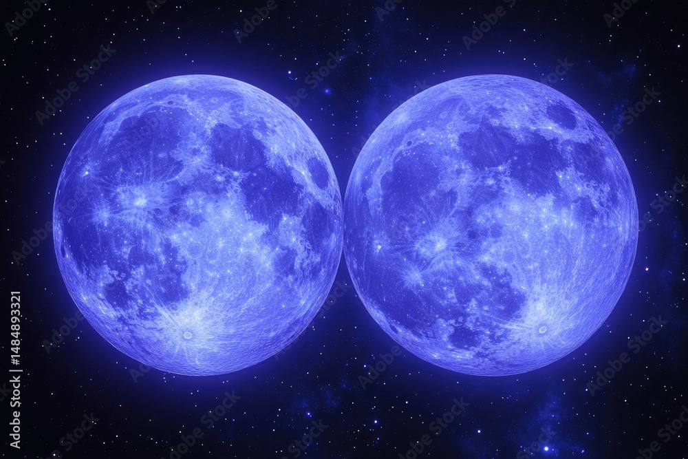 Fototapeta premium Two vibrant blue moons in a starry night sky