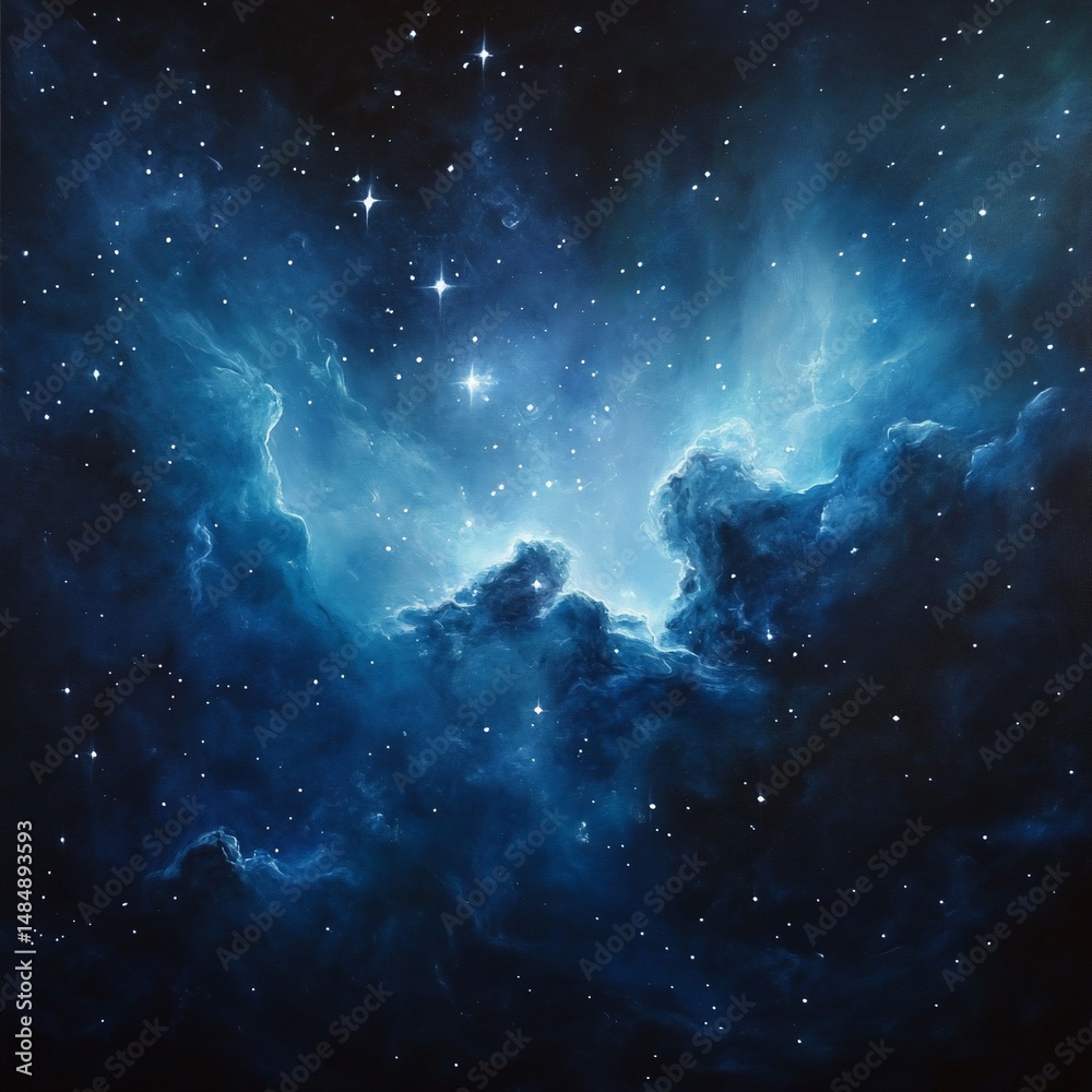 Fototapeta premium Deep, mesmerizing view of the universe, filled with ethereal blue and white nebulas