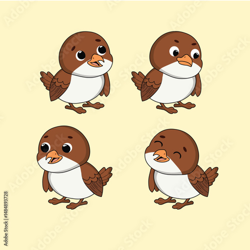 Animal Cute Cartoon Nightingale with Different Emotions