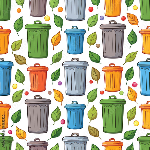 trash can Vector Illustration with Seamless Pattern Design