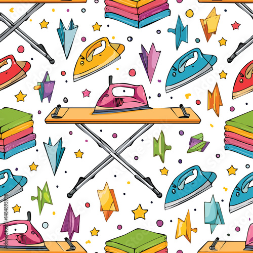 ironing board Vector Illustration with Seamless Pattern Design