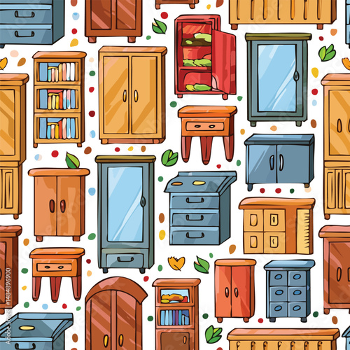 cabinet Vector Illustration with Seamless Pattern Design