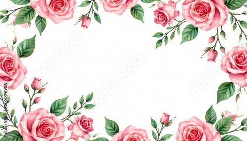 Delicate watercolor roses & leaves, repeating pattern, watercolor, fabric, seamless floral