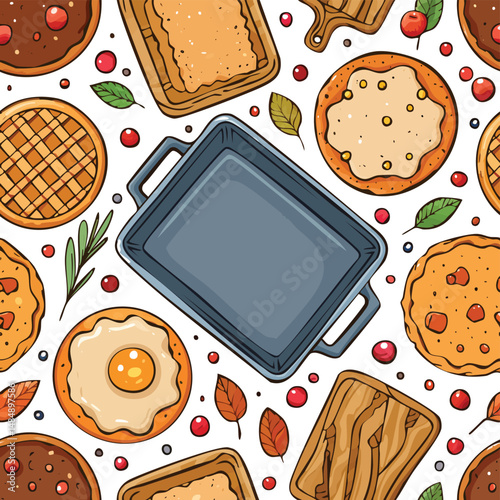 baking sheet Vector Illustration with Seamless Pattern Design