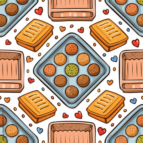 baking tray Vector Illustration with Seamless Pattern Design