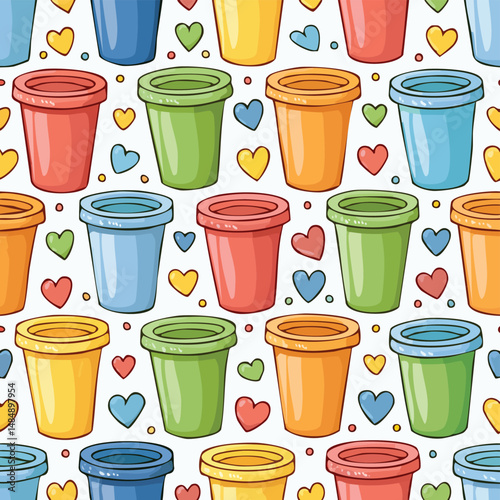 Plastic cup Vector Illustration with Seamless Pattern Design