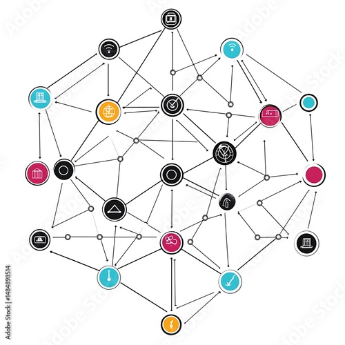 **Network Diagram Showing Interconnected Strategic Elements Nodes And Links, Modern Design. --S 50 --V 6.1 --Raw** - @Darya (Relaxed)