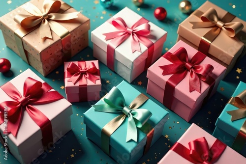 Elegant gift boxes, ribbon bows, festive pattern, pattern, textile