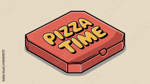 Cartoon pizza box mockup clipart in red isolated on a transparent background