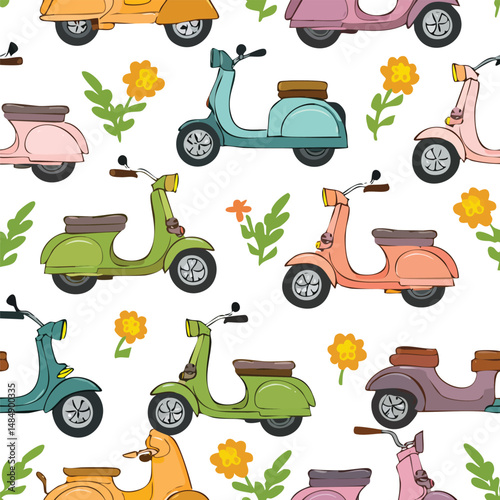 Scooter Vector Illustration with Seamless Pattern Design