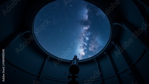 Looking up at the starry sky map inside the observatory