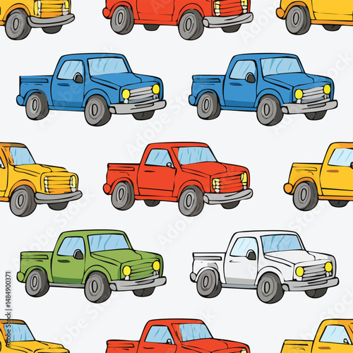 Pickup truck Vector Illustration with Seamless Pattern Design