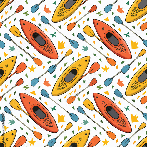Kayak Vector Illustration with Seamless Pattern Design