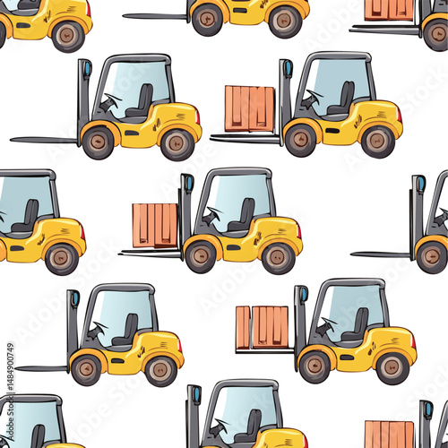 Forklift Vector Illustration with Seamless Pattern Design