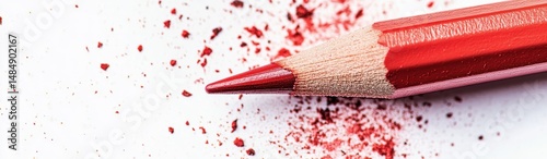 Sharpened red pencil with shavings