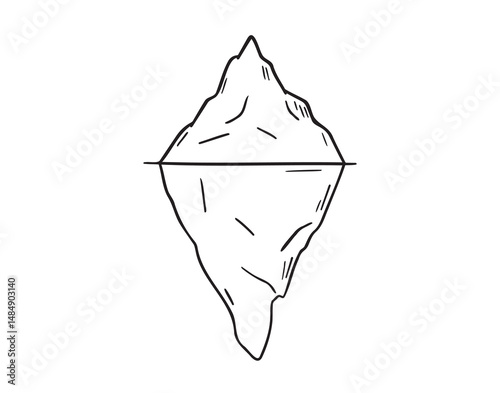 Iceberg counter concept icon doodle hand drawn. small part visible, most is under water. Outline line drawing clipart symbol