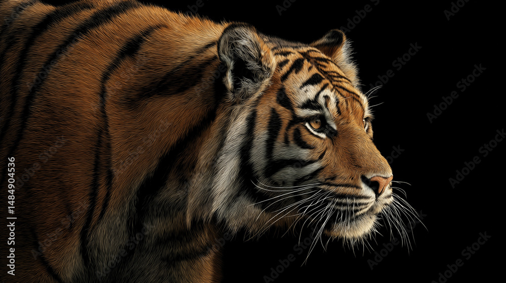 Obraz premium Tiger close up Isolated black Background 
