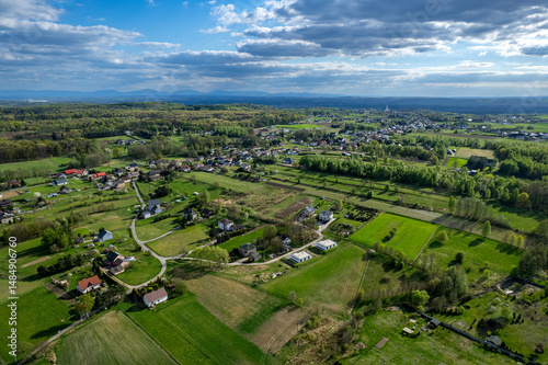 Fototapeta Naklejka Na Ścianę i Meble -  Scenic Aerial View of Rural Silesian Village