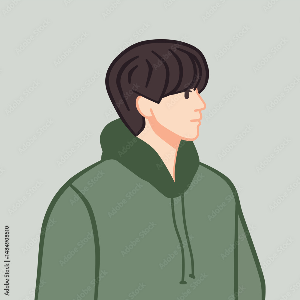 Fototapeta premium Stylish Korean Boy Portrait with Trendy Outfit - Half Body Illustration
