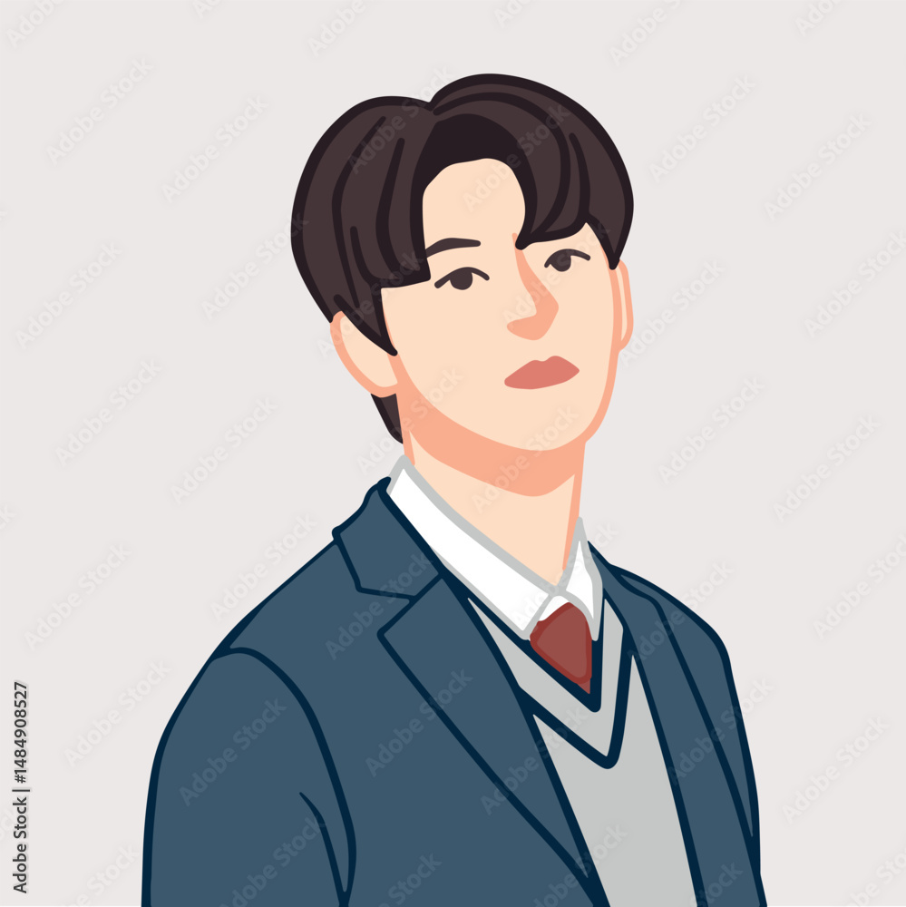 Stylish Korean Boy Portrait with Trendy Outfit - Half Body Illustration Stylish Korean Boy Portrait with Trendy Outfit - Half Body Illustration
