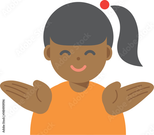 両手を広げる笑顔の女性のイラスト