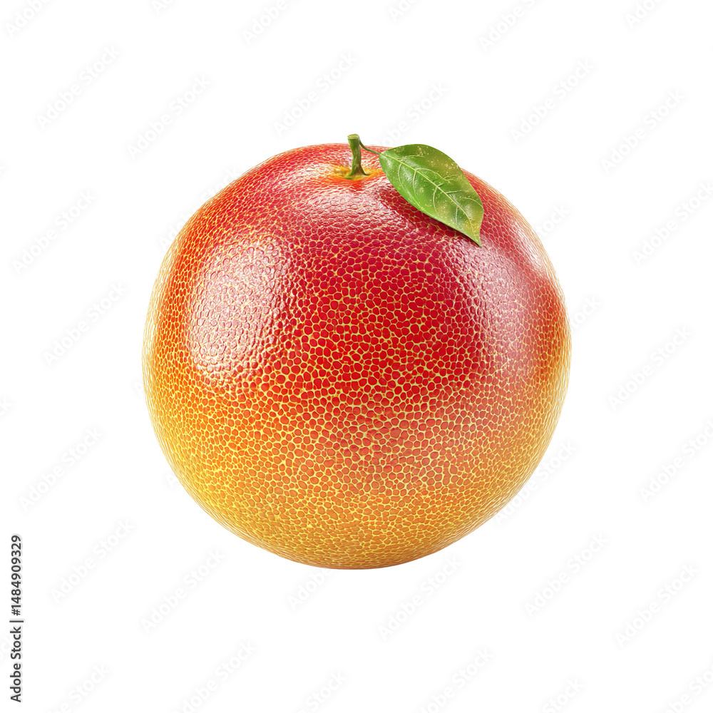 Fototapeta premium Ripe Red Grapefruit with Green Leaf Isolated on white background