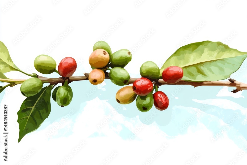 Obraz premium red coffee beans on a branch