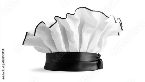 A pristine white chef's hat with a black band (1)
