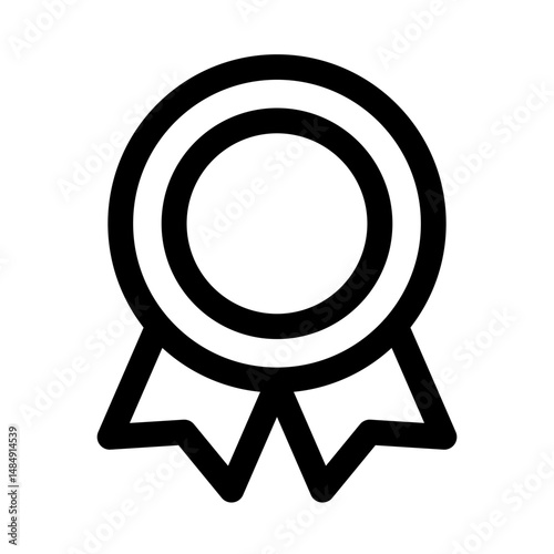 Award medal icon with ribbon. Approved or certified badge medal icon. Approval check mark. Quality, brand, stamp, inspector checking, award, reward, winner, prize. Vector linear illustration