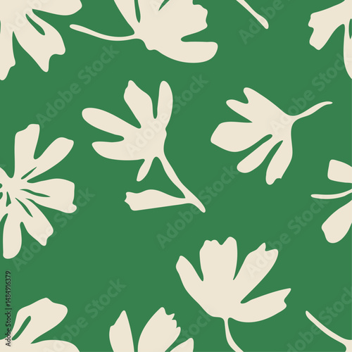 hand drawn flowers seamless patterns Design for fabric, cover, wrapping, wallpaper. abstract green backgrounds.	