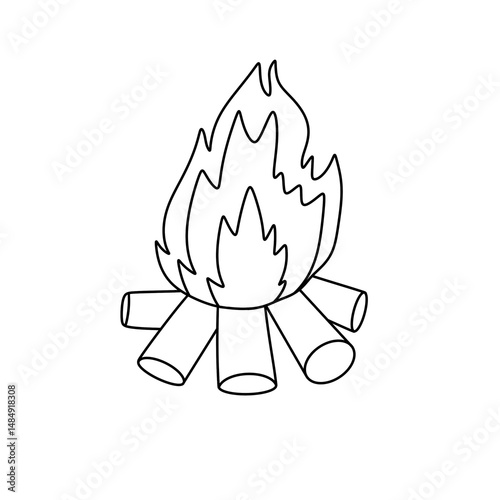 A black and white drawing of a fire with a log on top