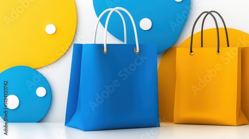Colorful Shopping Bags with Bright Blue and Yellow Backgrounds