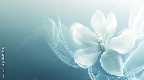 Ethereal white flower, smoke swirls, soft blue