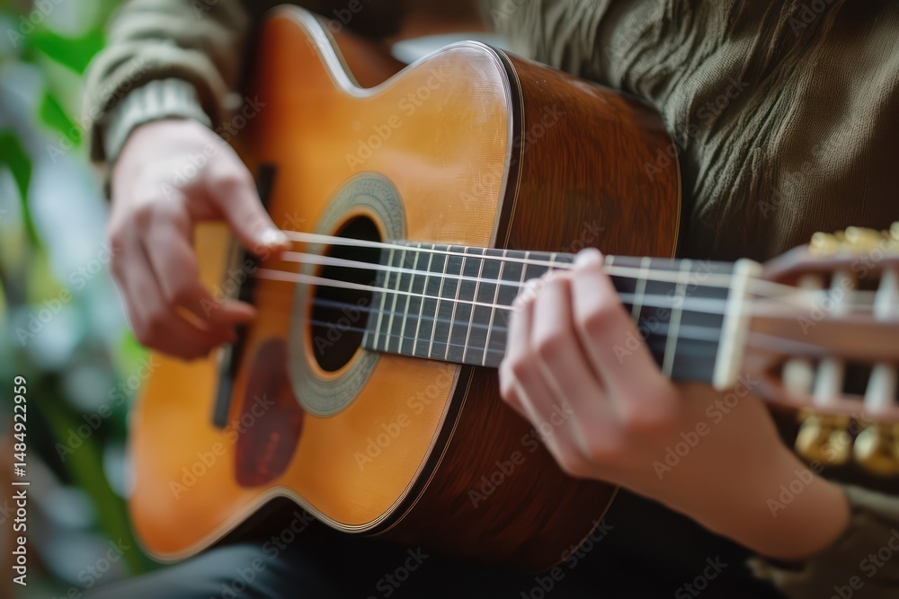 Fototapeta premium Music teacher giving online guitar lesson from home