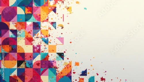 Abstract geometric shapes repeat in vibrant colors, vector, pattern