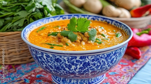 Vibrant Thai Curry in Ornate Bowl