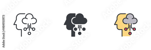 Cloud based artificial intelligence different style icon set