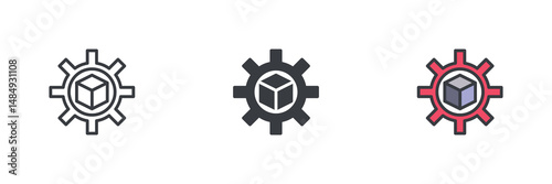 Cube Inside the Gear different style icon set