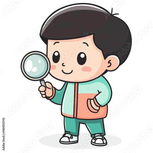 boy with magnifying glass on transparent png background
