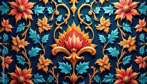 Intricate woven floral damask, elegant swirls and leaves , brocade, floral