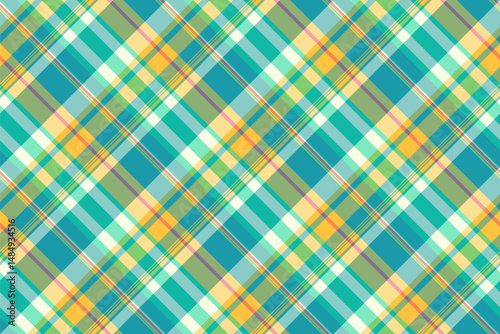 Row background check seamless, industry tartan plaid texture. Quiet vector fabric textile pattern in teal and green colors.