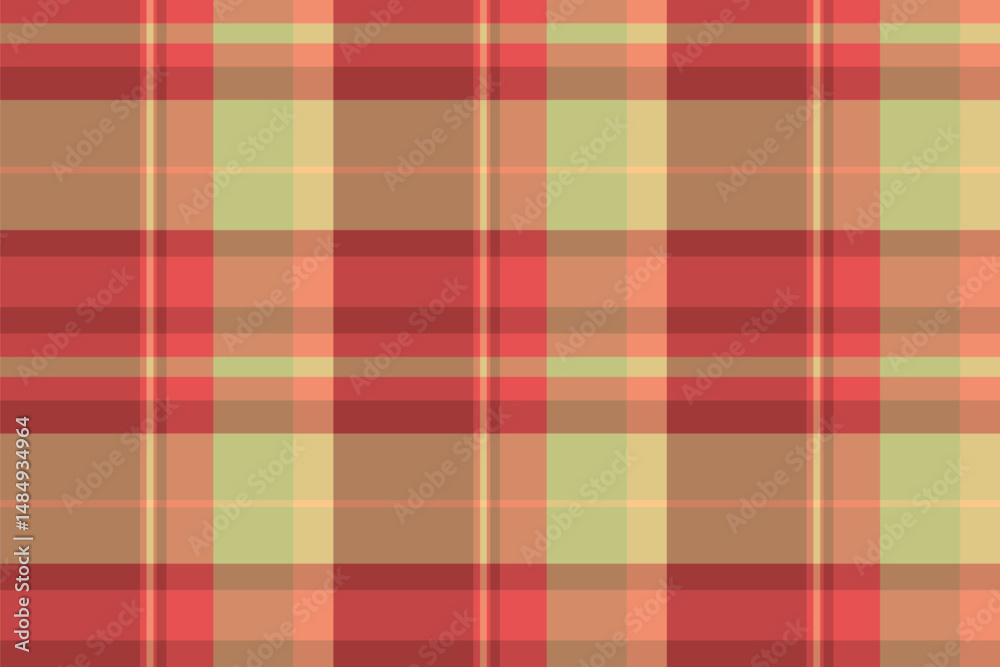 Obraz premium Menswear pattern textile background, invitation plaid fabric check. Mexican tartan texture vector seamless in red and orange colors.
