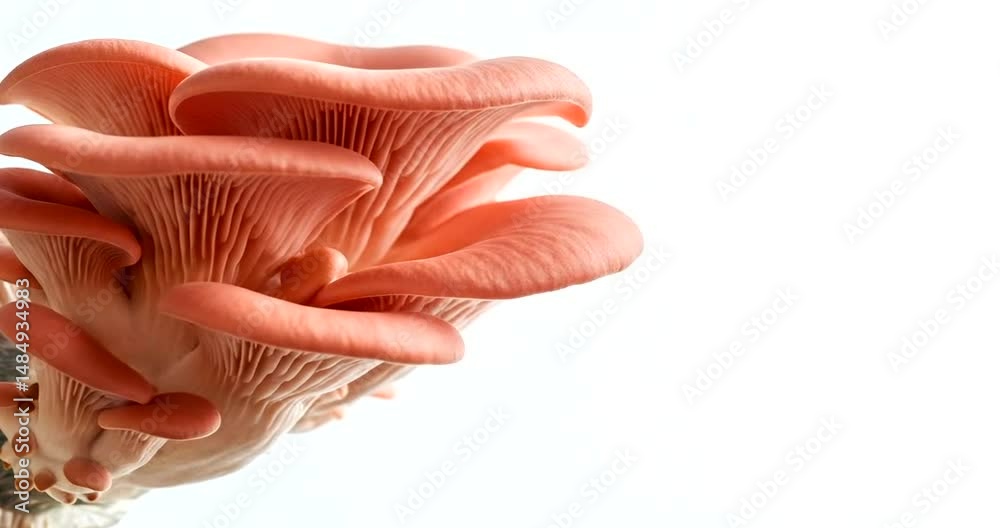 Close-up of Pink Oyster Mushroom Cluster on White Background