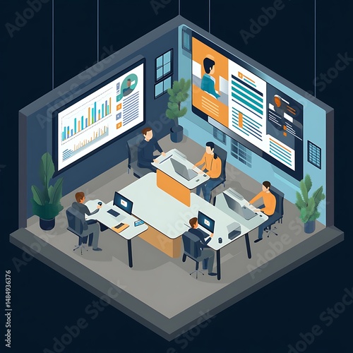 Wallpaper Mural **Remote Team Collaboration Scene With Multiple Individuals Joining A Virtual Meeting Via Laptops In A Cozy But Tech-Savvy Home Office. Screens Show Charts And Speaker View, Reflecting Digital Teamwor Torontodigital.ca